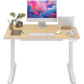 Sense7 NEWAI Höhenverstellbarer Schreibtisch Elektrisch 120x60 cm Weiß Bambus Stehpult mit Schublade Memory Ergonomisch Home-Office Computertisch