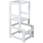 Roba Montessori-Lernturm – sichere Trittleiter für Kinder – ideal als Küchenhelfer – maximale Belastbarkeit 80 kg – Holz, Weiß