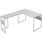 En.casa Schreibtisch 'Karlstang' L-förmig Stahlgestell 166 x 120 x 75 cm mit Holzmaserung Hellgrau