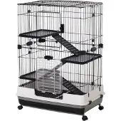 Paws Kleintierkäfig mit 4 Räder, Käfig, 3 Öffnungen, 2 Plattformen, Metall Schwarz 81,2 x 52,7 x 110 cm