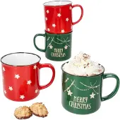 MamboCat 4x Emma rot & grün Jumbobecher 400ml Steingut-Tassen 4 Pers. Kaffee Weihnachten