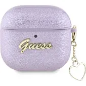GUESS Metallisches Schriftzug Charm Apple AirPods 4 lila