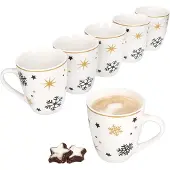 MamboCat 6x Stars schwarz gold Kaffeebecher 300ml Steingut-Tassen 6 Pers. Weihnachten