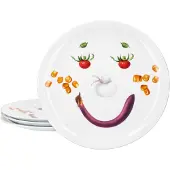MamboCat 4er Set Smiley Pizzateller Ø30,5cm Servier-Platte Gemüse-Gesicht Porzellan