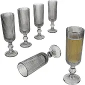MamboCat Agata 6x Sektgläser 130ml grau Glas Relief Sekt-Flöte Prosecco Champagner