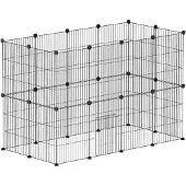 PawHut Kleintiergehege Meerschweinchen Gehege Stahl Schwarz 120L x 60B x 80H cm