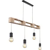 Globo Lighting Hängeleuchte Metall schwarz matt, Holz braun, braun, Kabel zum Herumwickeln, LxBxH: 1210x100x1200mm, exkl. 4x E27 60W 230V