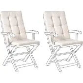 Beliani Auflagen 2er Set Hellbeige Kunstleinen 55x42x5 cm mit Befestigungsbändern Knopfheftung Moderne Sitzauflage für Niederlehner Gartenstuhl