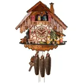 Engstler - 48717/8_MT - Kuckucksuhr - 8-Tag-Kettenzugwerk - Nussbaum - mit Musik mit Tanzpaar - 35 cm