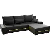 Juskys Sofa Davos Rechts mit Schlaffunktion, Bettkasten, Samt-Bezug & LED - Dunkelgrau