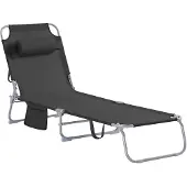 SoBuy Gartenliege mit Seitentasche und Kopfkissen luftig klappbar Sonnenliege Liegestuhl für Gärten, Höfe, Strände, Balkone Schwarz OGS35-SCH