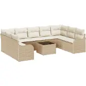 vidaXL Gartensofa-set 10 stk. Beige und Weiß Poly-Rattan