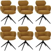 Mendler 6er-Set Esszimmerstuhl MCW-O77, Küchenstuhl Stuhl, drehbar Auto-Return, Stoff (310g/m²) Chenille senfgelb