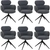 Mendler 6er-Set Esszimmerstuhl MCW-O77, Küchenstuhl Stuhl, drehbar Auto-Return, Stoff (310g/m²) Chenille grau-blau
