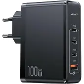 Usams , 100W Ladegerät GaN mit 3x USB-C / 1x USB-A ultraschnell, Schwarz