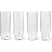 Ferm Living Ripple Long Drink Glasses Set of 4 Clear - , Ripple, Transparent, Glas