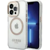 GUESS GUHMP15LHTRMD iPhone 15 Pro 6,1 Zoll Gold/Gold Hartschalenetui mit Metallrahmen und MagSafe-Anschluss