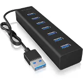 Icy Box USB3.0 HUB 7Port aktiv mit Netzteil Aluminium Black