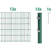 Alberts Doppelstabmatten Zaun, Höhe 120 cm, Länge 26 m, Zaun-Komplettset zum Einbetonieren, grün, Pfosten 60x40 mm