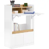 SoBuy Klappbarer Schreibtisch mit Ablagen und 2 Schubladen Gaming Tisch Kleiner Computertisch Arbeitstisch und Bürotisch für Homeoffice FWT109-WN