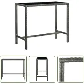 The Living Store Garten-Bartisch Grau 130x60x110 cm Poly Rattan und Glas