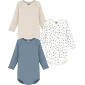 Petit Bateau 3er-Pack Bodys langarm Herzen, beige | blau, 74