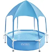 Intex 28209NP - Metal Frame Pool mit Überdachung (183x38cm) mit Wassersprüher Kinderpool Planschbecken