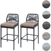 Mendler 2er-Set Rope-Barhocker HWC-O21, Outdoor Sitzpolster Seilgeflecht Metall anthrazit, Kissen taupe