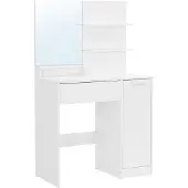 Vasagle Schminktisch, Frisiertisch, mit Spiegel, Aufbewahrungsfach, 2 verstellbare Ablagen hinter der TÜr, 1 Schublade, 2 Ablagen, weiß RDT119W01