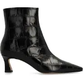 Manfield Schwarze Lederstiefeletten mit Absatz und Krokomuster | Größe 39