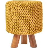 Homescapes STRICK-HOCKER senfgelb, Dreibein 32/32/42 cm