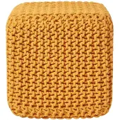 Homescapes STRICK-POUF senfgelb, Sitzwürfel 35/35/35 cm