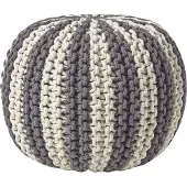 Homescapes STRICKPOUF rund, grau-creme gestreift, 40/40/35 cm