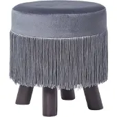 Homescapes SAMT-HOCKER Warwick grau, Dreibein mit Fransen 32/32/35 cm