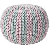 Homescapes STRICKPOUF rund, blau-rosa gestreift, 40/40/35 cm