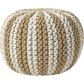 Homescapes STRICKPOUF rund, beige-creme gestreift, 40/40/35 cm
