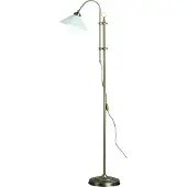Globo Stehleuchte Metall altmessing, Glas opal, Wippschalter am Kabel, Höhenverstellbar, LxBxH: 470x230x1720mm, exkl. 1x E27 60W 230V