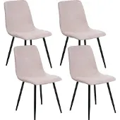 Beliani Esszimmerstühle 4er Set Beige Stoff Gepolstert mit Schwarzen Beinen Ohne Armlehnen Modern Polsterstühle Küchenstühle Esszimmer Küche