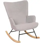 Mendler Schaukelstuhl MCW-N14, Schwingstuhl Relaxsessel Fernsehsessel, Massiv-Holz Metall Stoff/Textil 320g/m² hellgrau