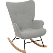 Mendler Schaukelstuhl MCW-N14, Schwingstuhl Relaxsessel Fernsehsessel, Massiv-Holz Metall Stoff/Textil 320g/m² grau-grün