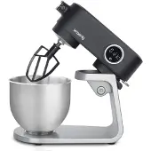 H.Koenig KM120 Professioneller Teigmischer, 800 W, 5 l Kapazität, 8 Geschwindigkeiten, 1,5 kg Teig, Liege- und beweglicher Kopf, Gebäck, Pizza und Brot, Edelstahl, Grau und Schwarz