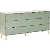 Beliani Kommode Grün Faserplatte mit 6 Schubladen Goldene Griffe Helle Holzfüße Modernes Retro-Design Mehrzweckkommode Sideboard für Schlafzimmer