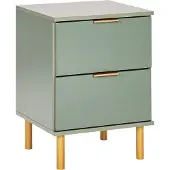 Beliani Nachttisch Grün Faserplatte mit 2 Schubladen Goldene Griffe Helle Holzfüße Modernes Retro-Design Nachtkommode Nachtschrank für Schlafzimmer