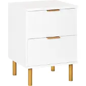 Beliani Nachttisch Weiß Faserplatte mit 2 Schubladen Goldene Griffe Helle Holzfüße Modernes Retro-Design Nachtkommode Nachtschrank für Schlafzimmer