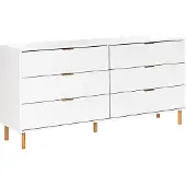 Beliani Kommode Weiß Faserplatte mit 6 Schubladen Goldene Griffe Helle Holzfüße Modernes Retro-Design Mehrzweckkommode Sideboard für Schlafzimmer