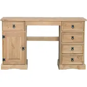 Möbilia Schreibtisch mit 5 Schubladen, 1 Tür | Kiefer-Holz honigfarbig | B 140 x T 48 x H 76 cm | 19020033 | Serie SCHREIBTISCH