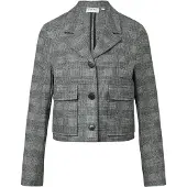 Comma Jackenblazer , Damen, Gr. 44, grau (grau check), Web, Obermaterial: 53% Viskose, 45% Polyester, 2% Elasthan, gemustert, regular fit taillenbedeckt, Blazer Jackenblazer, mit Muster