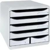 Exacompta BIG BOX MAXI Office Lichtgrau, 6 offene Schubladen (4 groß/2 klein) A4/A4+, leise, stapelbar, 25 Jahre