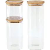Pebbly 3er Set Vorratsglas mit Bambusdeckel 0.8, 1.4, 2.2 l
