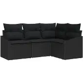 vidaXL Sofa Set 4 stk. Schwarz [Synthetisch]: Poly Rattan